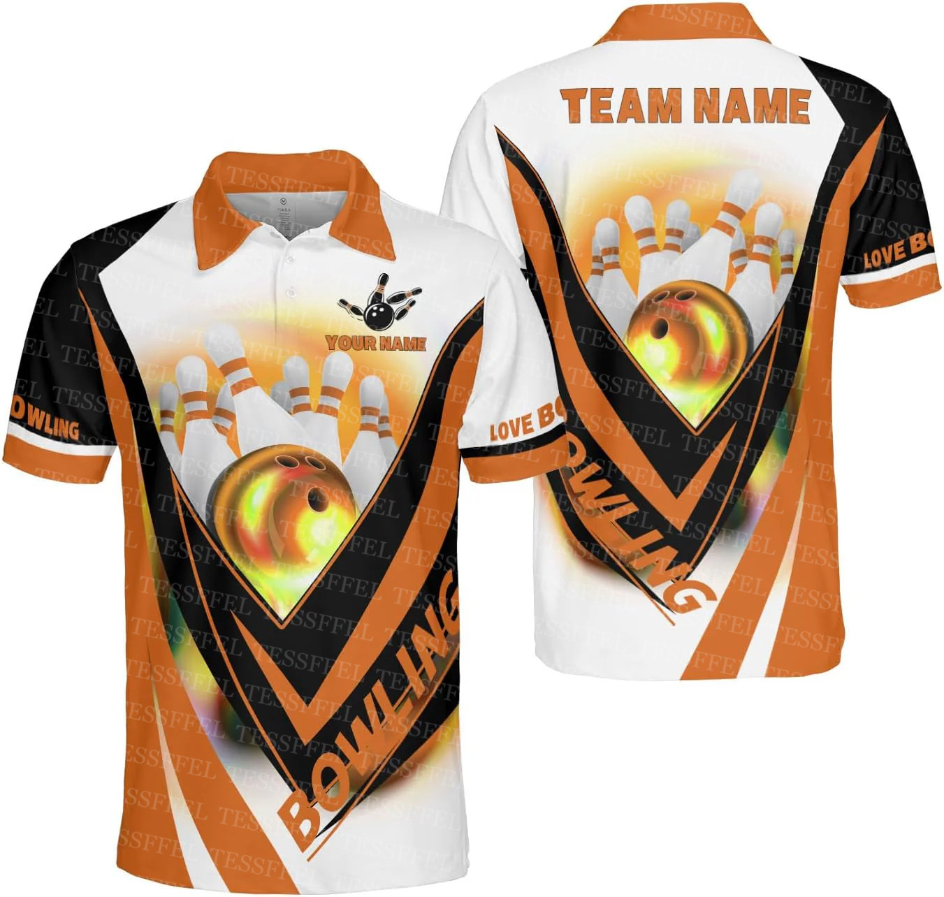 Short Sleeve Bowling Shirt Retro - Nombre personalizado Graffiti llama gradiente bolos