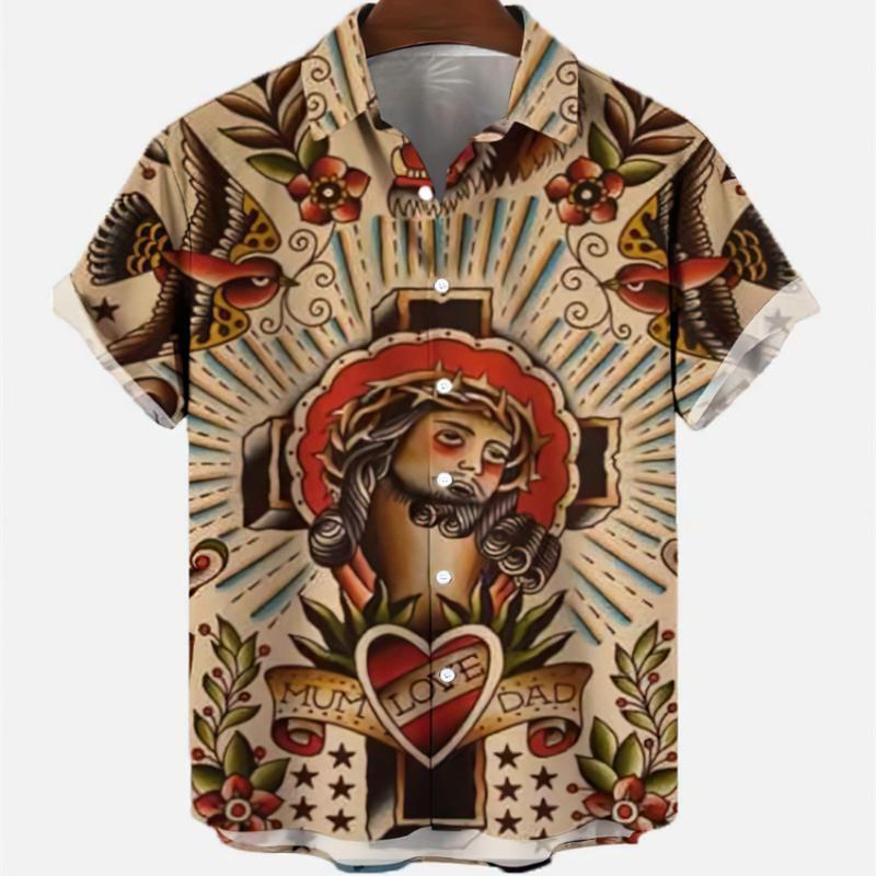 Vintage Hawaiian Floral Shirt - Camisas de manga corta con estampado