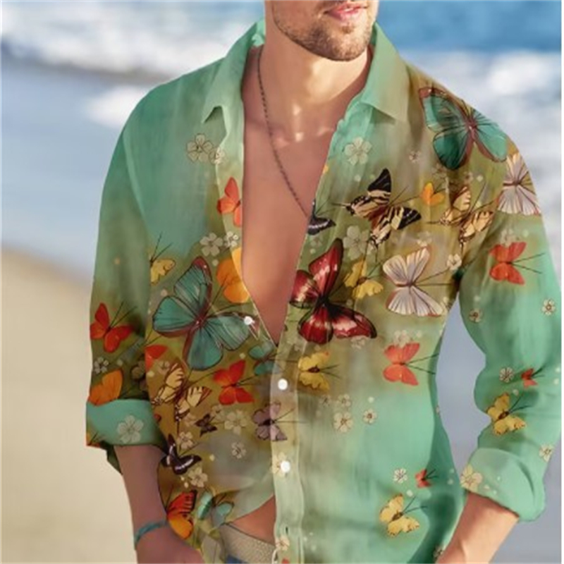 Vintage Hawaiian Floral Shirt - Camisas hawaianas de mariposa para hombre,