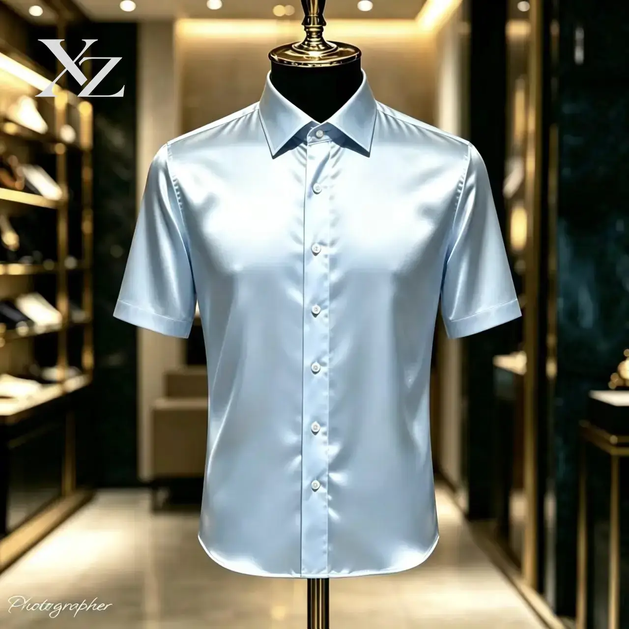 Mens Satin Silk Dress Shirt - Camisa de Vestir de Manga Corta