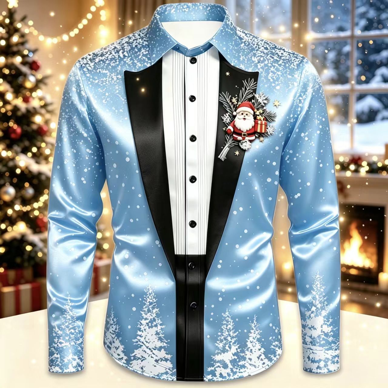 Men Christmas Satin Long Sleev - Mens Satin Silk Dress Shirt reseña y precio