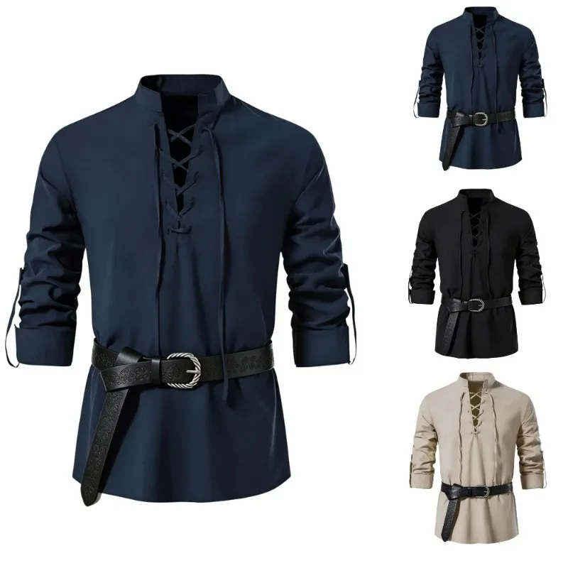 Camisa medieval vikinga para h - Medieval Gothic Lace Up Pirate Shirt reseña y precio