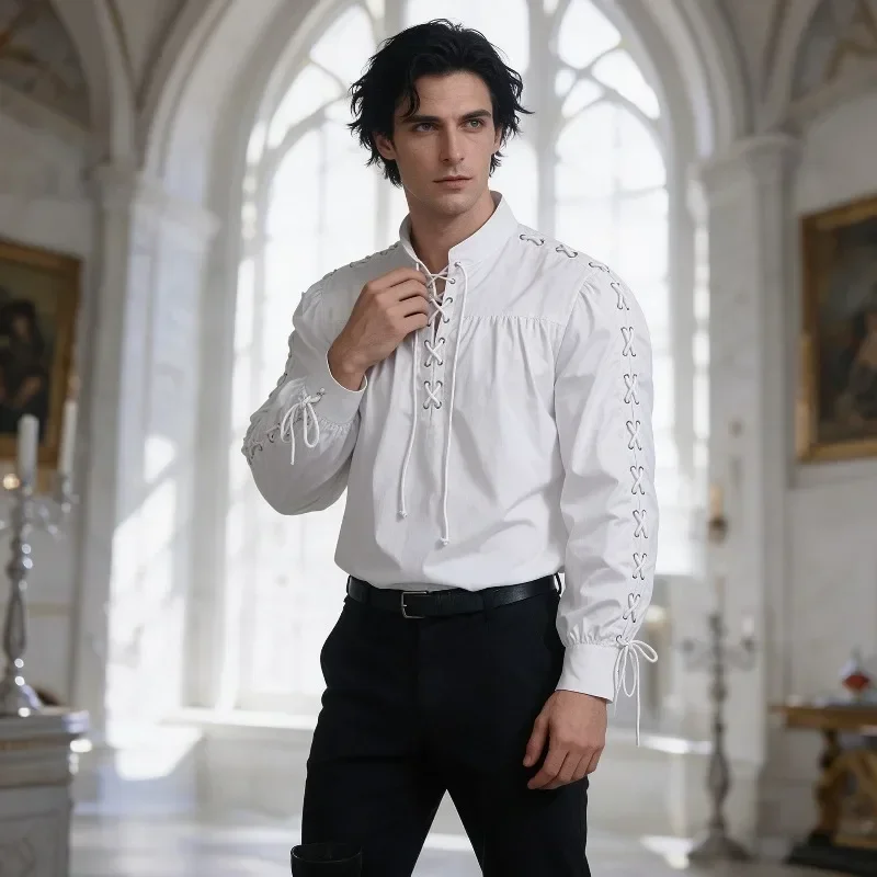 Camisa pirata medieval para ho - Medieval Gothic Lace Up Pirate Shirt reseña y precio