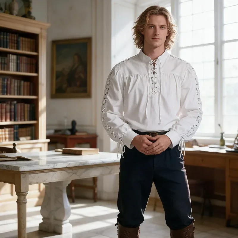 Camisa pirata medieval para ho - Medieval Gothic Lace Up Pirate Shirt reseña y precio