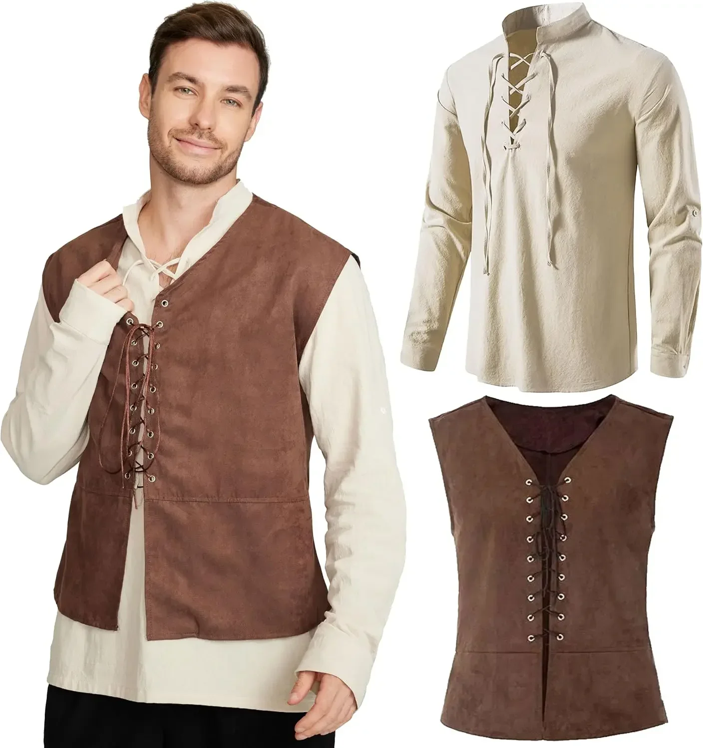 Conjunto de 2 piezas: chaleco  - Medieval Gothic Lace Up Pirate Shirt reseña y precio